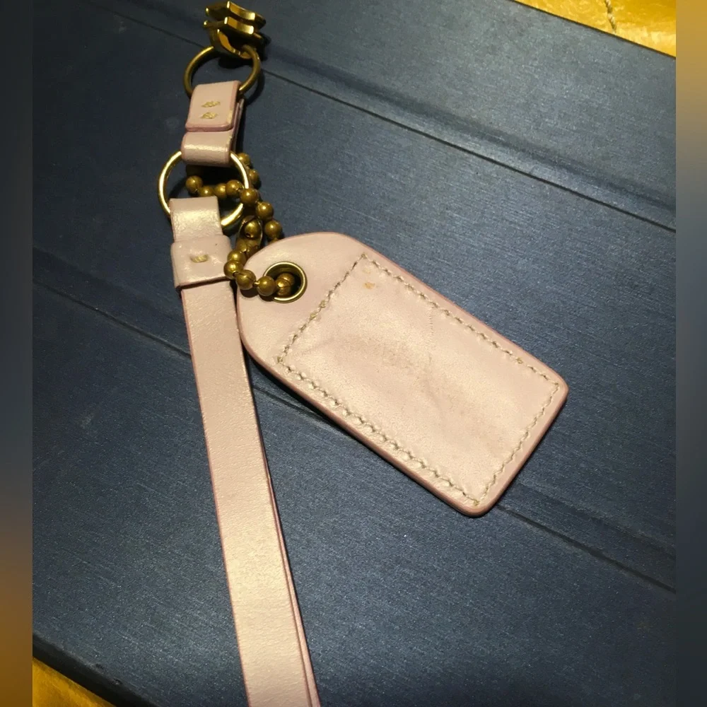COACH LEATHER STRAP BRASS BALL CHAIN KEYFOB CHARM HANGTAG ZIPPER LAVENDER